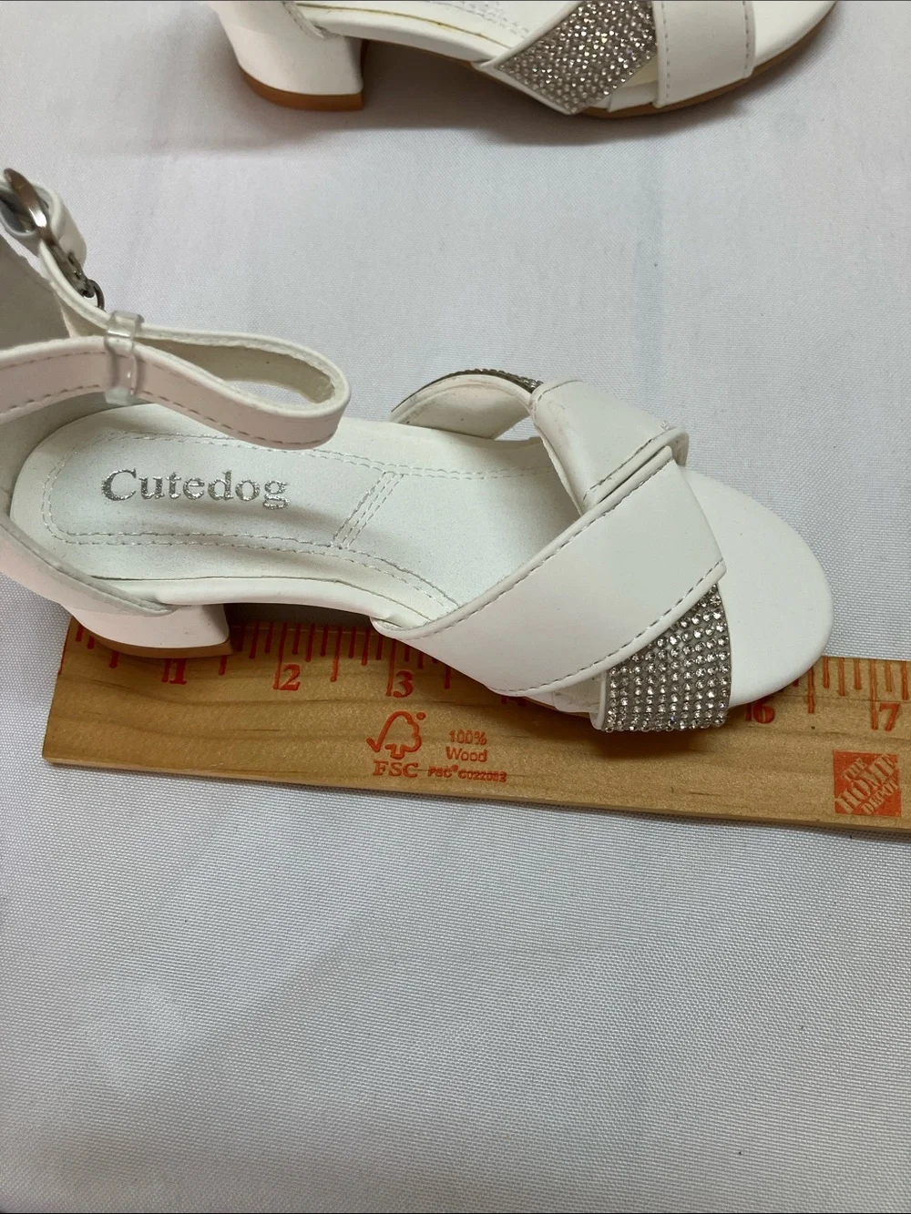 Girls' White Dress Sandals with Rhinestone Accent